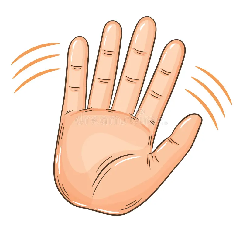 Main beige déplié en signe de au revoir avec 3 lignes de chaque bord pour imiter le mouvement de au revoir.